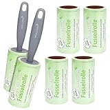 [page_title]-WELLGRO® 6er Set Fusselrollen - 6 Rollen mit je 90 Blatt + 2 Abroller, 540 diagonal perforierte Blätter für leichtes Abziehen - Fusselroller