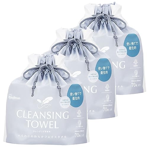 【3個セット】アイリスオーヤマ クレンジングタオル 厚手 使い捨てタオル フェイスタオル 210枚(70枚×3個) フェイシャル 顔拭き ロール 手拭き タオル 大容量