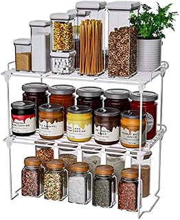 HapiRm Kitchen Cupboard Organiser Pantry Organizers and Storage, Stackable Cupboard Organiser for Countertop, Cabinet, 2 Units Pantry Storage for Food and Cutlery, White, 41.5 * 23 * 20 CM