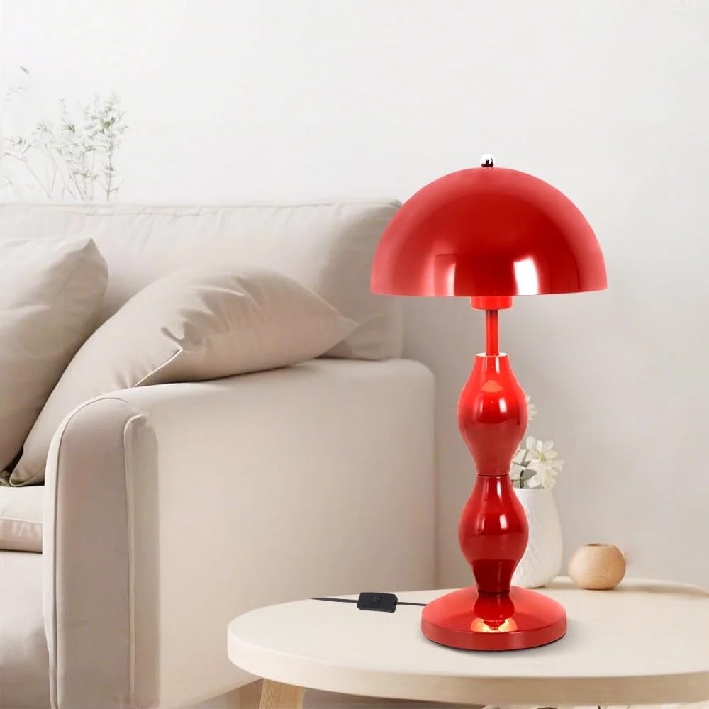 Rote Pilz Lampe Nachttischlampe,Einzigartige Dekoration,E27 Fassung,Metall | Tischlampe mit Kabel Druckschalter,Vollmetallkonstruktion mit Stabiler Basis,Warmer Roter Pilz Design mit Kürbis-Stiel
