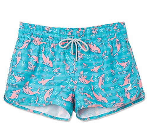 SURF CUZ Women's Quick Dry Athletic Casual Beach Shorts Boardshorts Tankini Bottom (Teal - Shark, 6)