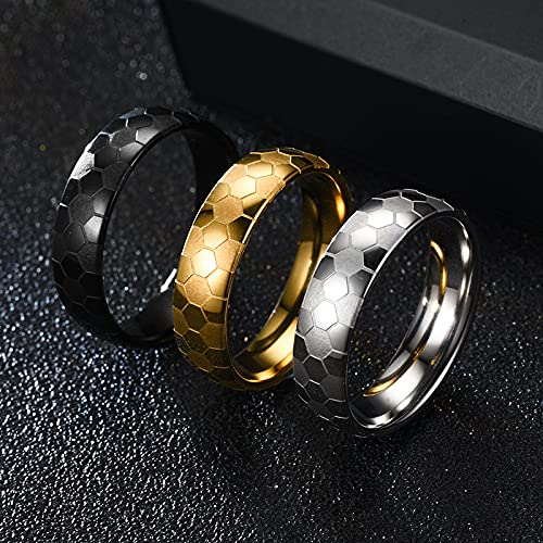 Image of 6mm Unisex Soccer Pattern Signet Matte Finished Ring | Stainless Steel, Dome Simple Hip Hop Punk, Football Sport Jewelry, Comfort Fit Band