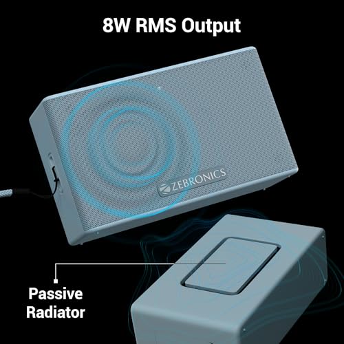 Image of ZEBRONICS Sonic POD S, Portable Bluetooth Speaker, 8 Watts, Upto 7h Backup, Passive Radiator, Call Function, Bluetooth v5.3 | mSD | AUX, TWS, with Carry Loop (Blue)