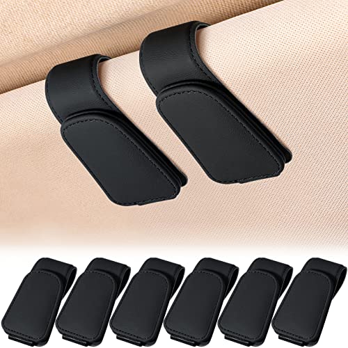 6 Pcs Sunglass Holder For Car Visor Magnetic Visor Sunglass Holder Eyeglass Hanger Clip Pu Leather Sunglass Visor Clip Car Visor Accessories Eyeglasses Mount Ticket Card Clip For Men (Vintage Black) #TOP2