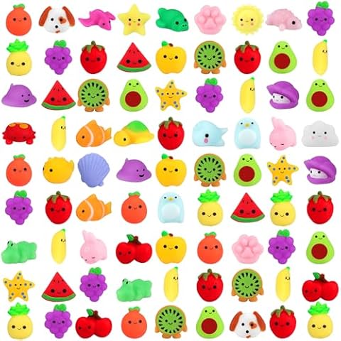 Outee 100 Pcs Mochi Toys with Gift Box, Mini Stress Toys Mochi Animals Animals Dinosaur Kawaii Toys Party Favors for Kids Adults Fidget Toys Birthday Gifts Halloween Toys for Boys Girls Cover
