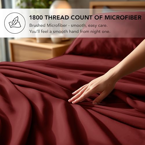 Deconovo King Sheet Set – 4‑Piece Brushed Microfiber Bedding with Deep 16 inch Pocket, Soft & Durable Sheets, All‑Around Elastic Fitted, Machine Washable – 1 Flat, 1 Fitted, 2 Pillowcases, Burgundy - Image 6