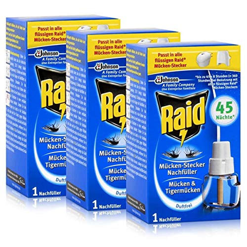 Preisvergleich Produktbild 3x Raid Mücken Stecker Nachfüller für ca. 45 Nächte Mückenfrei