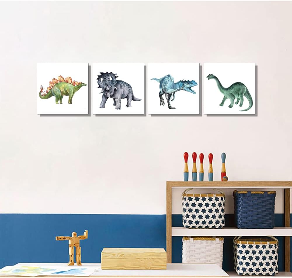 Popuwall Dinosaur Wall Pictures Dinosaur Wall Art, Boys Room Canvas Wall Art, Dinosaurs Artwork for Boys Bedroom, Kids Girls Room Decoration