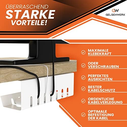 GELSENWERK® Zestaw 2 kanałów kablowych, biurko, bez wiercenia, uchwyt na kabel 43 x 12 x 12 cm, w zestawie wąż kablowy, wanienka kablowa do porządnego zarządzania kablami w miejscu pracy i porządku w