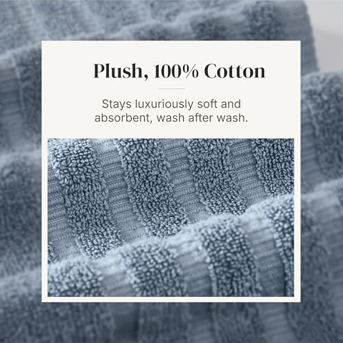Image of Modern Threads 6 Piece Bath Towel Set - Bathroom Set with 2 Bath Towels, 2 Hand Towels, and 2 Wash Cloths - 100% Cotton, Super Absorbent & Extra Soft - Reversible Natural Vine (Blue)