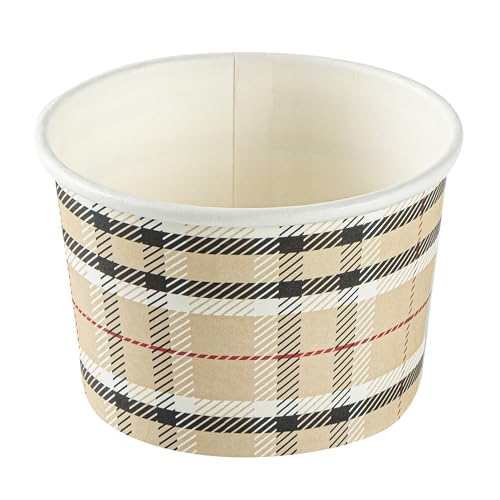 Image of Restaurantware Coppetta 4-Ounce Dessert Cups, 50 Disposable Ice Cream Cups - Lids Sold Separately, Heavy-Duty, Plaid Paper Frozen Yogurt Bowls, For Hot And Cold Foods