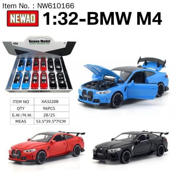 Image of Model Car Exclusive Alloy Metal Pull Back Die-cast Car Metal Pullback Toy car with Openable Doors & Light Music Best Gifts Toys Kids (1:32 Scale B-M-W M4 - Blue)