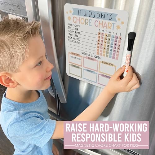 Image of Hadley Designs Magnetic Chore Chart for Kids Multiple Kids - Dry Erase Family Chore Chart for Fridge, Weekly Chores Checklist Kid, Behavior Charts for Home, Classroom Muted Chores Board in School
