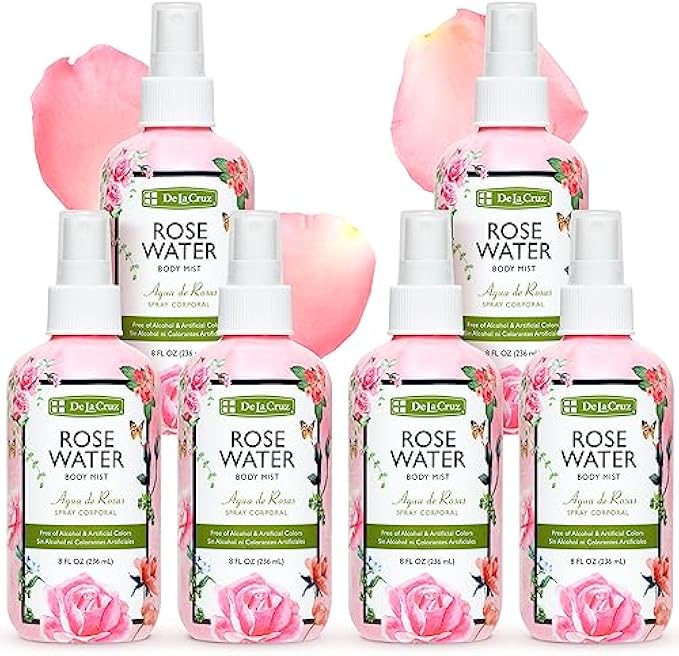 De La Cruz Rose Water Body Mist - Rosewater Spray for Face, Skin and Hair 8 fl oz (3 Bottles)