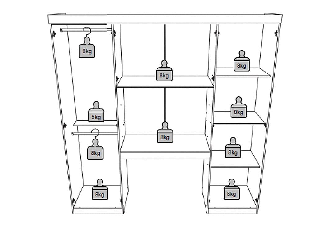 Vente-unique Pont de lit Antero - 6 Portes - avec armoires et rangements - L.200 cm - Blanc