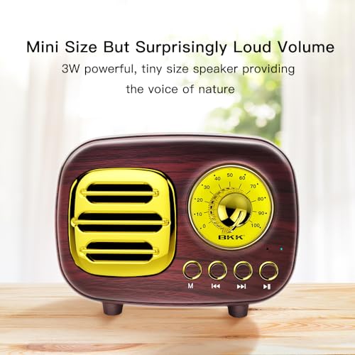 Image of BKK Retro Portable Bluetooth Speaker with FM Radio and Antenna, Wireless Bluetooth Speaker with Calling Feature, USB Charging, TF Card Support, with Wireless Mic, Vintage Speaker - 11.5x8.75x6cm