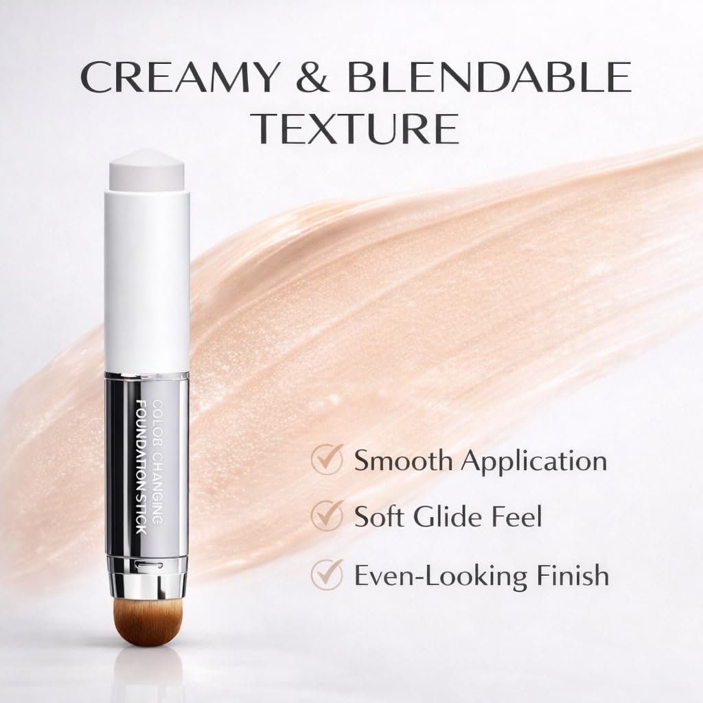 Korean Color Changing Foundation Stick,Cream Stick V White Color-Changing Foundation Stick, 3-in-1 Color Changing White Foundation Stick, Medium to Full Coverage