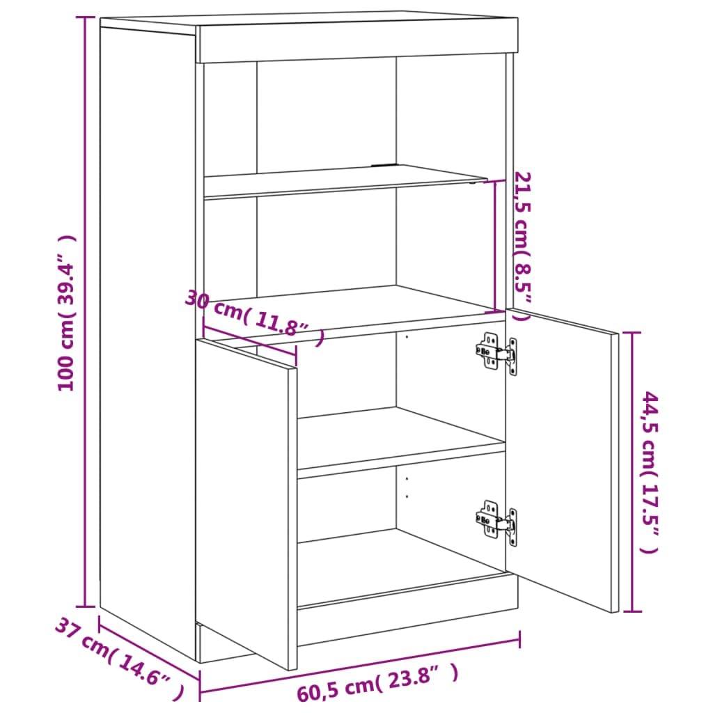 vidaXL Buffet avec Lumières LED, Armoire Latérale de Rangement, Organisateur de Salon Salle de Séjour Maison Intérieur, Moderne, Gris Béton