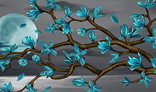 Tableau abstrait pour grand mur vide salon fleurs magnolia vert