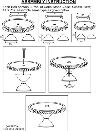 Image of Non Revolving Metal Cake Stand Pedestal Set of 3, White, 13 inch, 11 inch, 9 inch Diameter