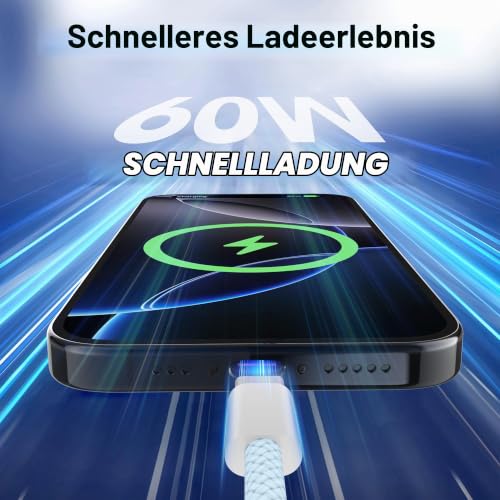 60W USB C Kabel 1M 3StücK Ladekabel USB C auf USB C PD 3.0 Schnellladekabel – Ansicht 5