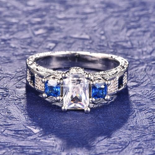 925 Sterling Silver Engagement Rings Radiant Cut Solitaire Cubic Zirconia CZ Wedding Promise Rings for Her 3 Stone Wedding Band for Women2