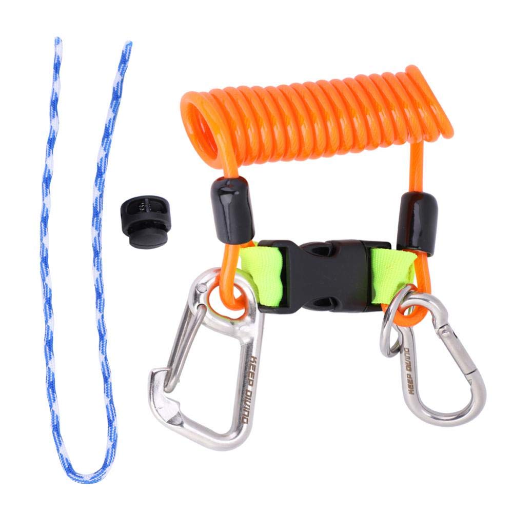 Keenso Tauchen Spiralkabel, Tauchen Federspule Klettern Lanyard Sicherheit Notfall Spiralkabel mit Schnellverschluss (Orange)