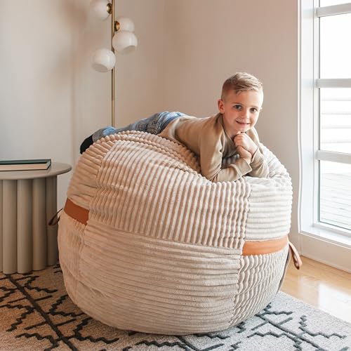 Image of Big Joe Fuf 4Ft Foam Bean Bag Chair with Removable Cover for Kids, Teens, Vanilla Latte, Corded Plush, 4 Foot Large Reading and Gaming Seat