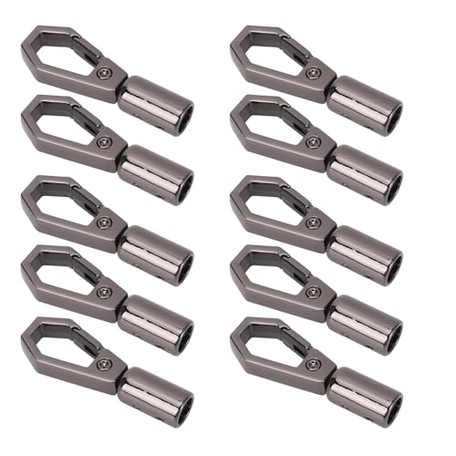 OEBUAFI Cord End Cap Zinc Alloy Rope Stop Snap Decking Fittings 10 Sets with 6mm Bell Hook for Jewelry Making (Silver Black)