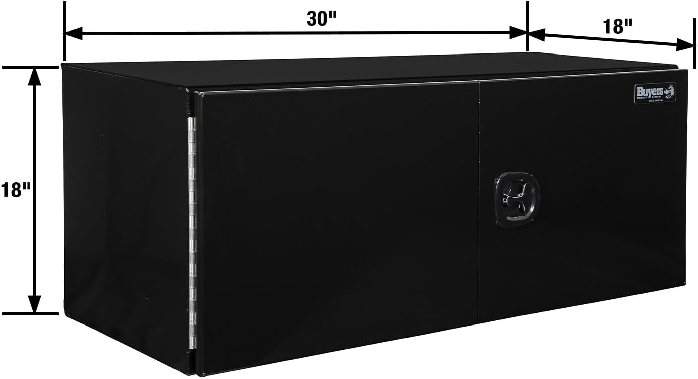 Buyers Products 1705803 Underbody Tool Box With Barn Door, 18x18x30 Inch, Black Powder-Coated, Made in USA, .100 inch Smooth Aluminum, 3-Point Locking, Truck Storage Toolbox For Work Vehicles