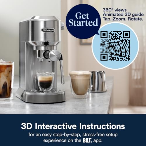 Image of De'Longhi Dedica Duo Cold Brew Espresso Machine with Milk Frother, 15 Bar Pressure, Original Italian Barista Style Coffee Maker, Make Espresso, Latte, Cappuccino & Ice Coffee, Stainless Steel, EC890M