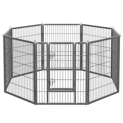 Feandrea Freilaufgehege, Laufstall DIY, mit 8 Gitterplatten je 77 x 100 cm, 2 L-förmige Riegel, transportabel, für innen und außen, Haustiere ohne Halsband, grau PPK81G