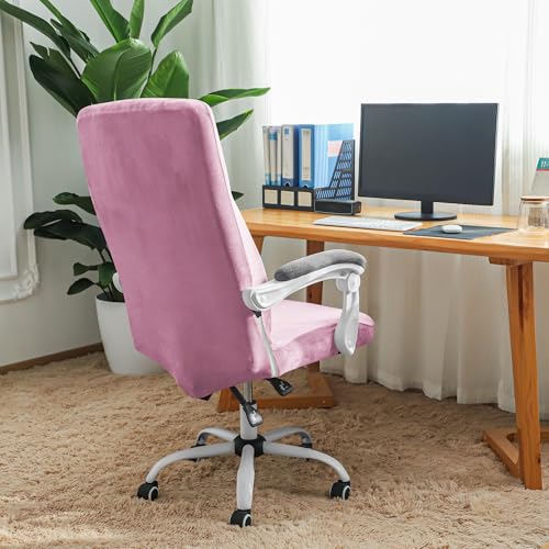 Image of FORCHEER Velvet Large Office Chair Cover Pink Stretchable Computer Armchair Slipcover for Desk Chair Elastic Protector for Pets 1 Piece Washable Removable