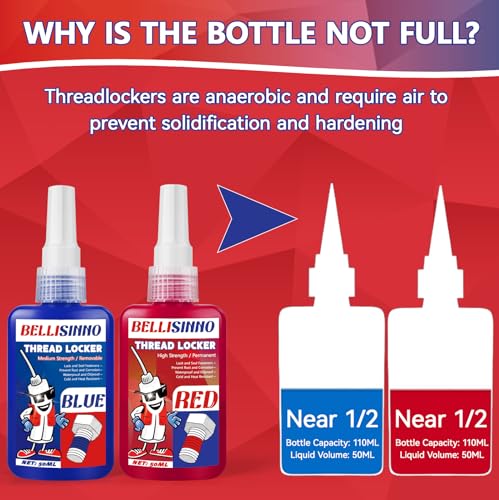 Image of Thread Lock Blue and Red, Medium and Strong Strength Threadlocker, Thread Locker for Nuts, Bolts, Fasteners and Metals, Anaerobic Curing Screw Glue to Prevent Loosening (Blue and Red)