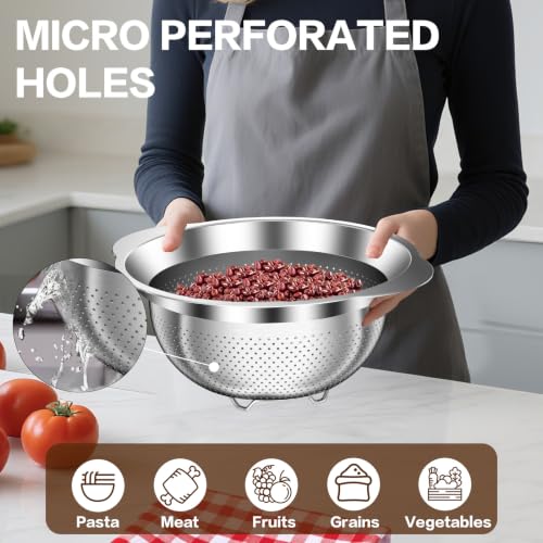 Image of Large Strainers and Colanders, Big Stainless Steel Colanders for Kitchen, Stainless Steel Strainer Set of 3 (7 QT, 6 QT, 5 QT) for Draing Pasta Spaghetti Fruit Vegetable