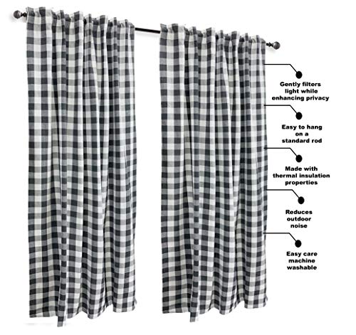 Ramanta Home Gingham Check Window Curtain Panel, 100% Cotton, Charcoal/White, Cotton Curtains, 2 Panels Curtain, Tab Top Curtains, 50X84 Inches, Set Of 2 #TOP1