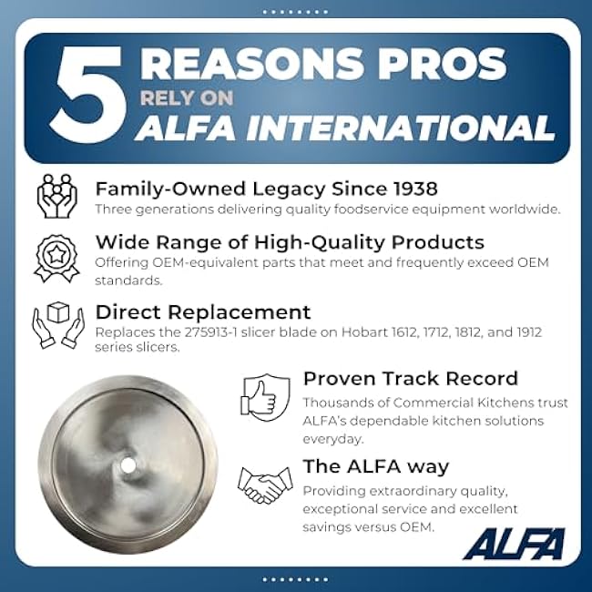 ALFA 1612 SS 11.75-Inch Replacement Stainless Steel Slicer Blade for Commercial Kitchen Slicers | Replaces Hobart 275913-1 for Hobart 1612, 1712, 1812 and 1912 Deli Slicers