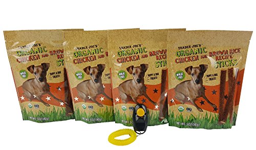 Trader Joe's Organic Chicken and Brown Rice Recipe Sticks Bundle - 5 oz. - [Pack of 4], Dog Behavior & Training Clicker Included [by APLUSQBG Pet Supply]