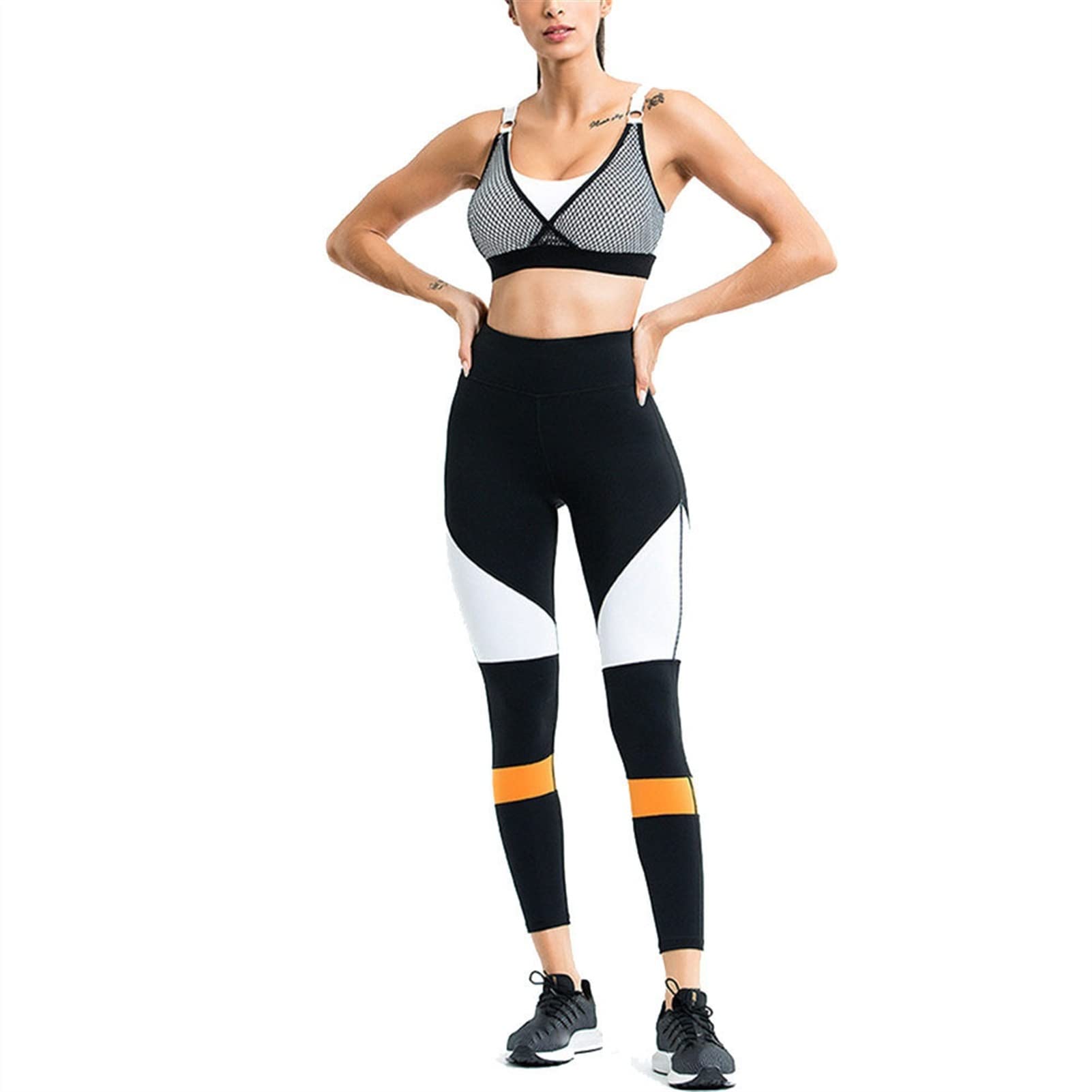 Zestaw odzieży do jogi, 2-częściowy zestaw dresów treningowych, dla kobiet, Color Block Quick Dry Trening, 2 sztuki, garnitur tłokowy do jogi, ochraniaczy, bez ramion, sportowy biustonosz z siateczki, zestaw do jogi, fitnessu, 2 sztuki