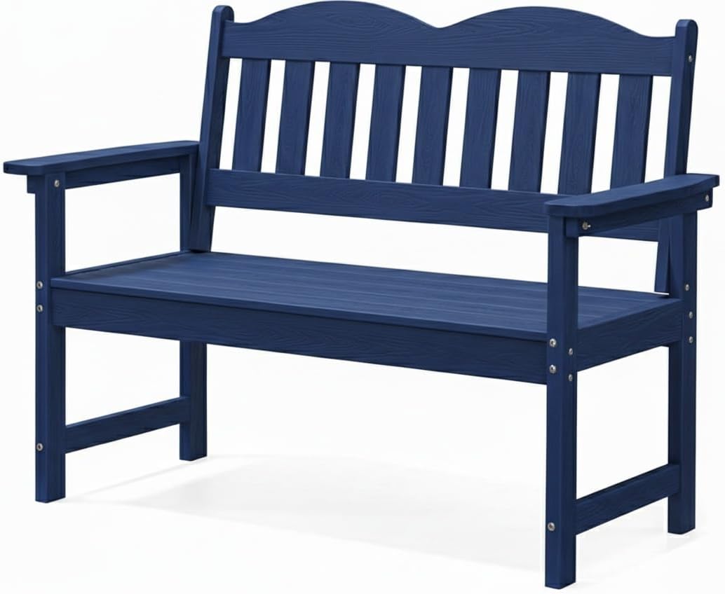 Garden Bench, 2-Person Poly Lumber Patio Bench,Slatted Patio Loveseat, for Use in Yard, Garden, Porch, or Park