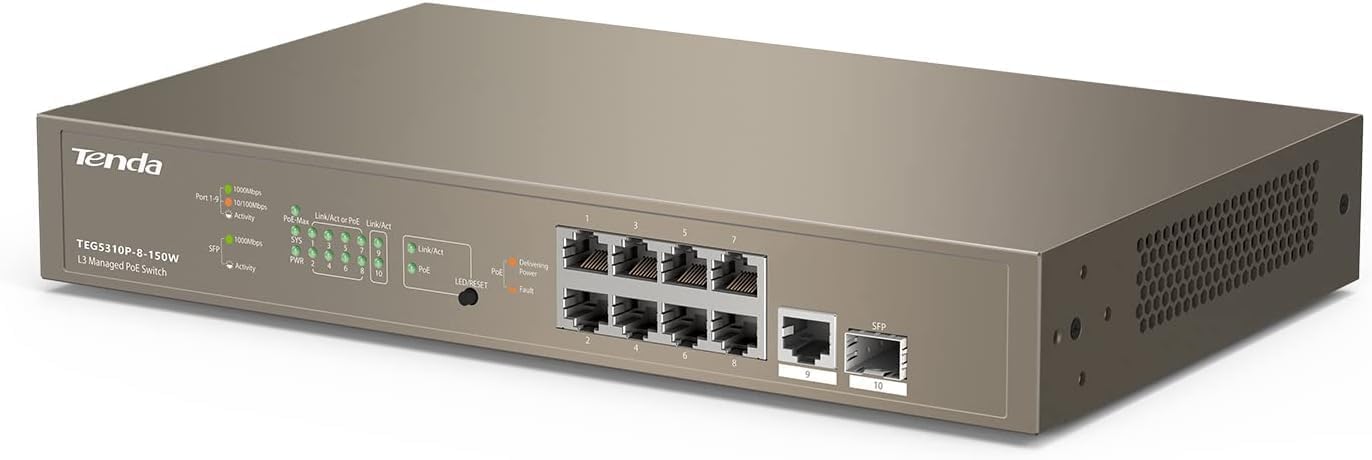 Tenda TEG5310P, Layer-3 Gigabit Managed PoE Switch, Enterprise 10 Port PoE Switch with 8 x PoE+ @ 150W, 1 x GE Port & 1 x SFP Port, Smart PoE Power Supply, Flexible QoS/ IGMP/ ACL/ ARP/ DHCP Snooping (B09M2Y8P84) Amazon Price History, Amazon Price Tracker
