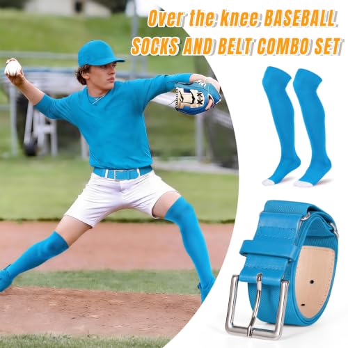 Image of XZQTIVE Baseball Socks and Belt Combo,Over the Knee Softball Socks and Belt,Knee High Football Socks for Kids Youth Adults