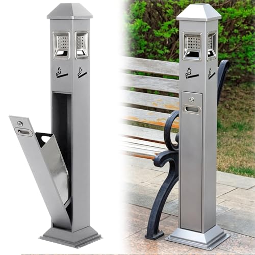 Image of Commercial Trash Receptacle Disposal Outdoor Steel Trash Can with Removable Inner Bucket, All-Metal Construction, Trash Bin for Outside Patio Hotel Street Office Porch
