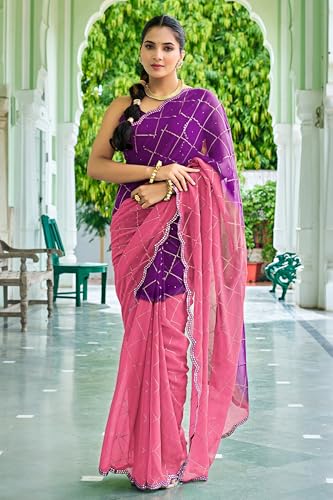 Image of MIRCHI FASHION Saree for Woman Georgette Floral Printed | Lightweight Comfortable Sari for Regular Social Wear and social visits