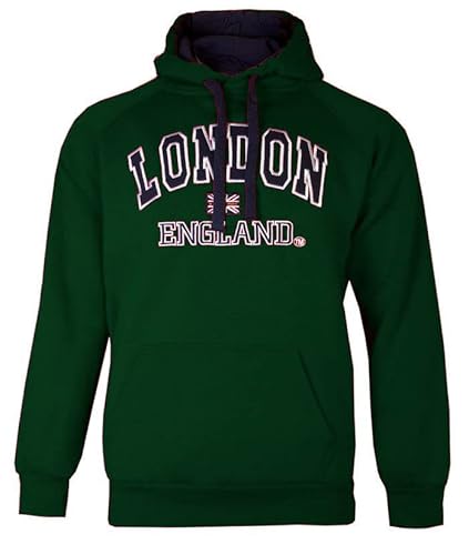 Sweat à capuche London pour homme - Unisexe - Union Jack - Qualité supérieure, Vert, L Cover