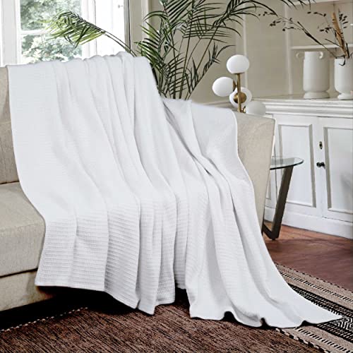 Tex Trend 100% Cotton Bed Blanket, Breathable Bed Blanket King Size, Cotton Thermal Blankets King Size, All Season Blanket For Bed Sofa Couch - Cotton Blanket White Color #TOP1