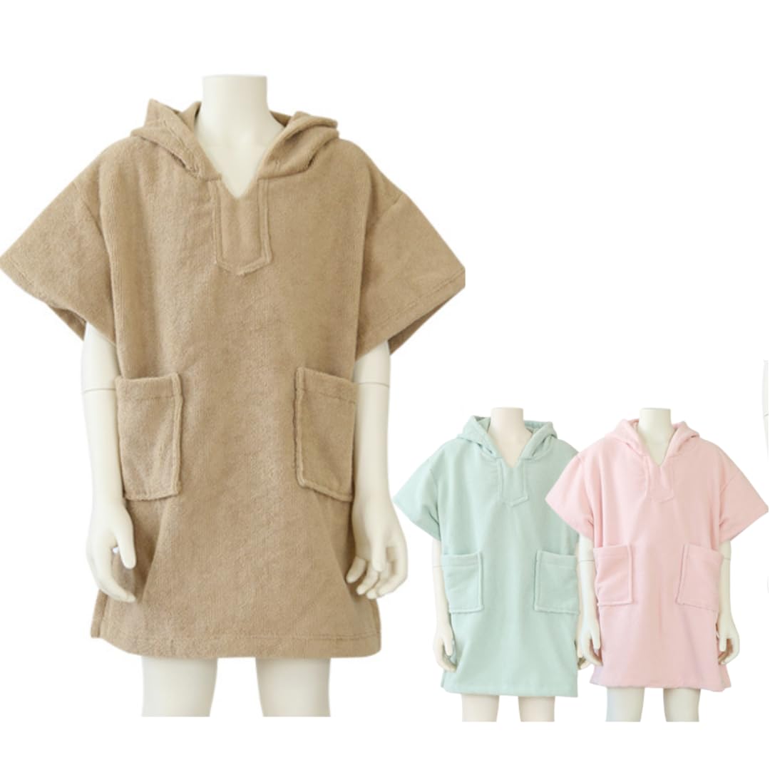 [Mignon] Pool Towel, Beach Towel, Change of Clothes Poncho, Gentle Touch x Quick Drying, Surfing, Sauna, Towel Poncho, Pocket, Short Sleeve, Towel Fabric, Sauna Gown (Pink, Children's M) Pink Medium