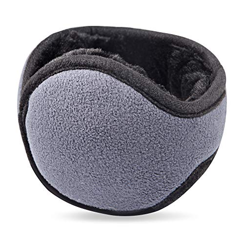 Foldable Gray Ear Warmers for Men Women Z-Dear Polar Fleece Winter Earmuffs, Behind the Head Winter Ear Warmers,Windproof Ear Warmer