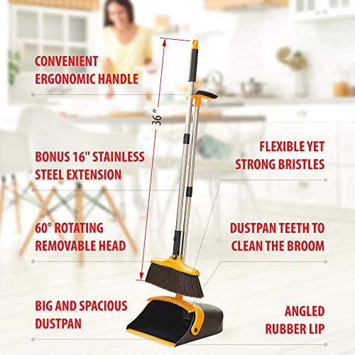 Broom and Dustpan Set with Long Handle - Kitchen Brooms and Stand Up Dust Pan Magic Combo Set for Home - Lobby Broom… - Image 3