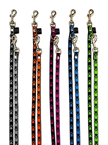 elropet Hundeleine Doppelleine Pfötchen für kleine Hunde 3/4/5-fach verstellbar 2-5m (5,00m 5-Fach verstellbar, Schwarz-Lila)